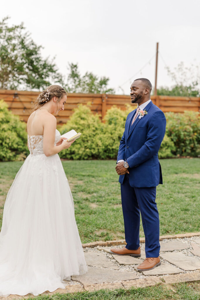 Private vows between the bride and the groom at The Marmalade Lily