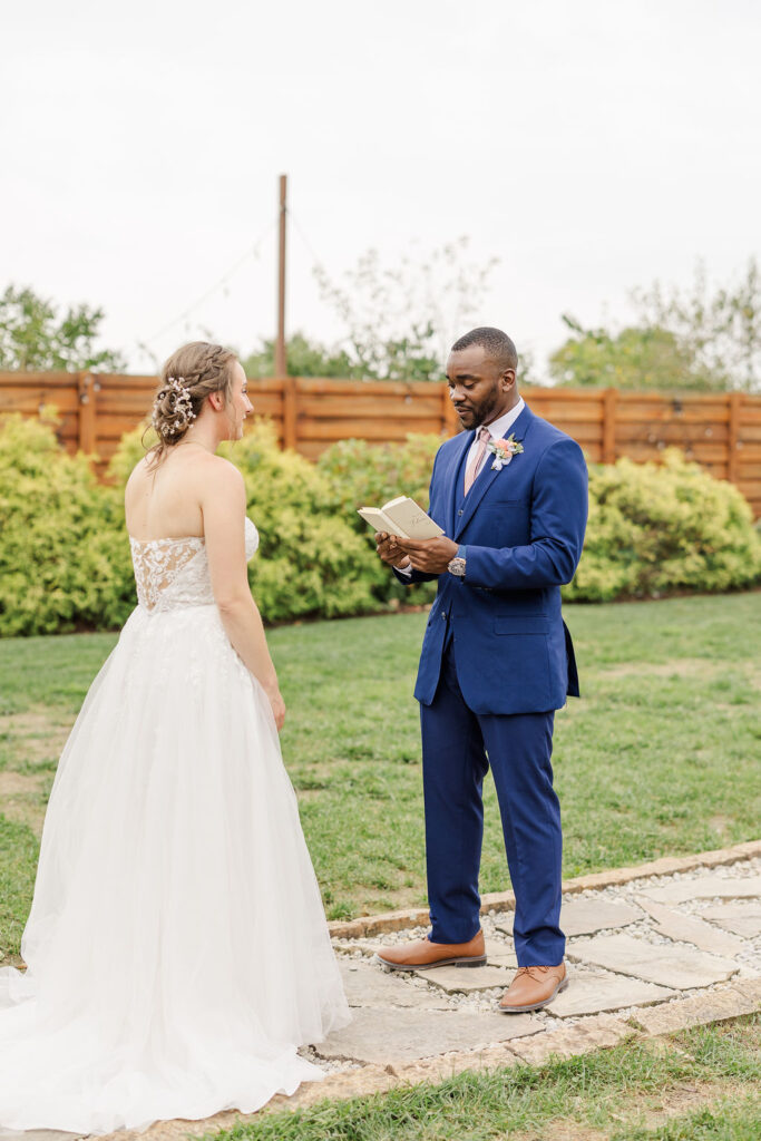 Private vows between the bride and the groom at The Marmalade Lily