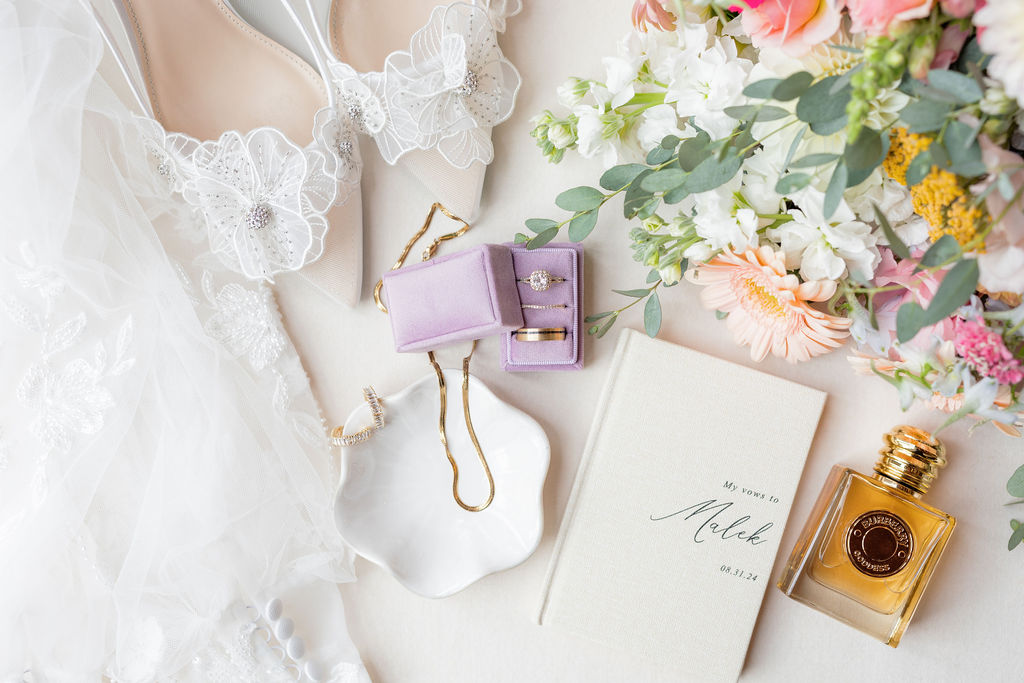 Wedding detail flat lay photos from a wedding at The Marmalade Lily